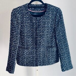 J. Crew Navy & Black Tweed Mix Hook Front Jacket, Size 8